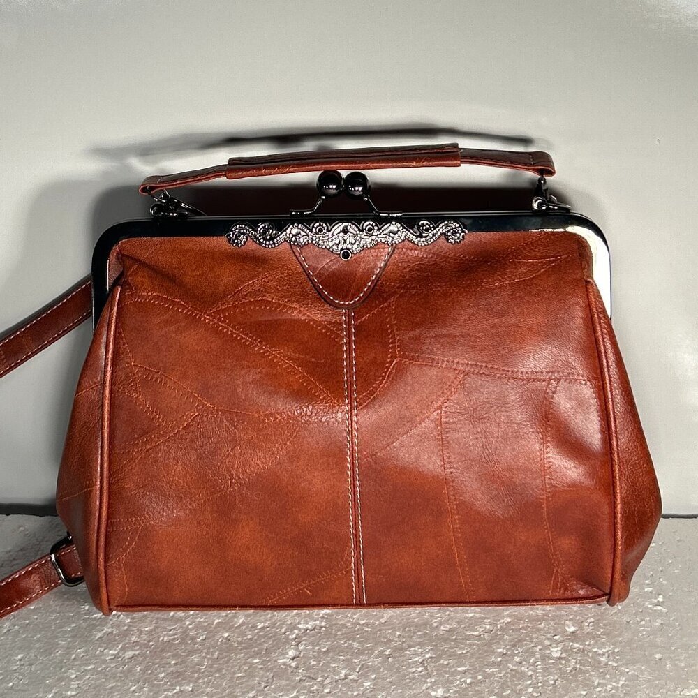 Brown Vintage Inspired NWOT Patchwork Leather Purse Crossbody Bag Cottage Retro